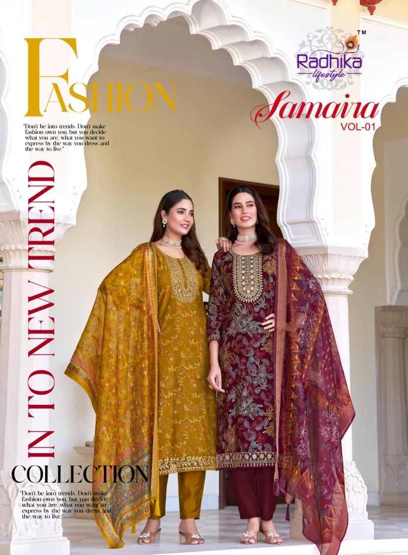 radhika lifestyle samaira vol 1 series 1001-1006 vertican print wholesale suit