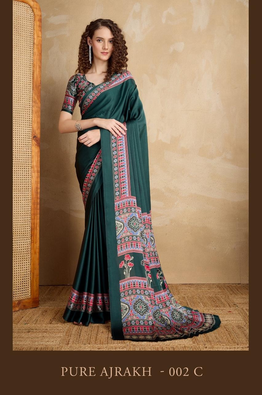 Rajtex Pure Ajrakh-02 Satin Crepe Ajrakh Gala Print Sarees