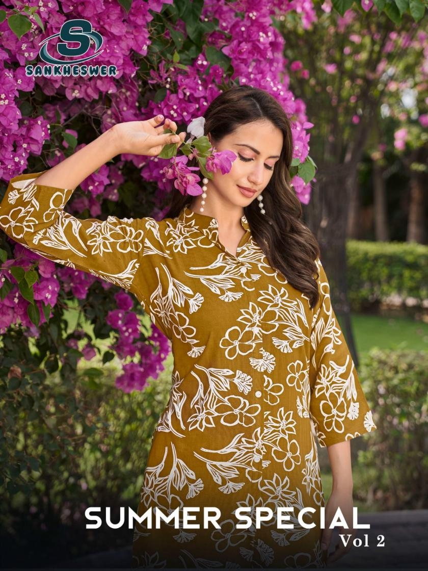 sankheswer summer special vol 2 series 1001-1008 Reyon Print kurti with bottom 