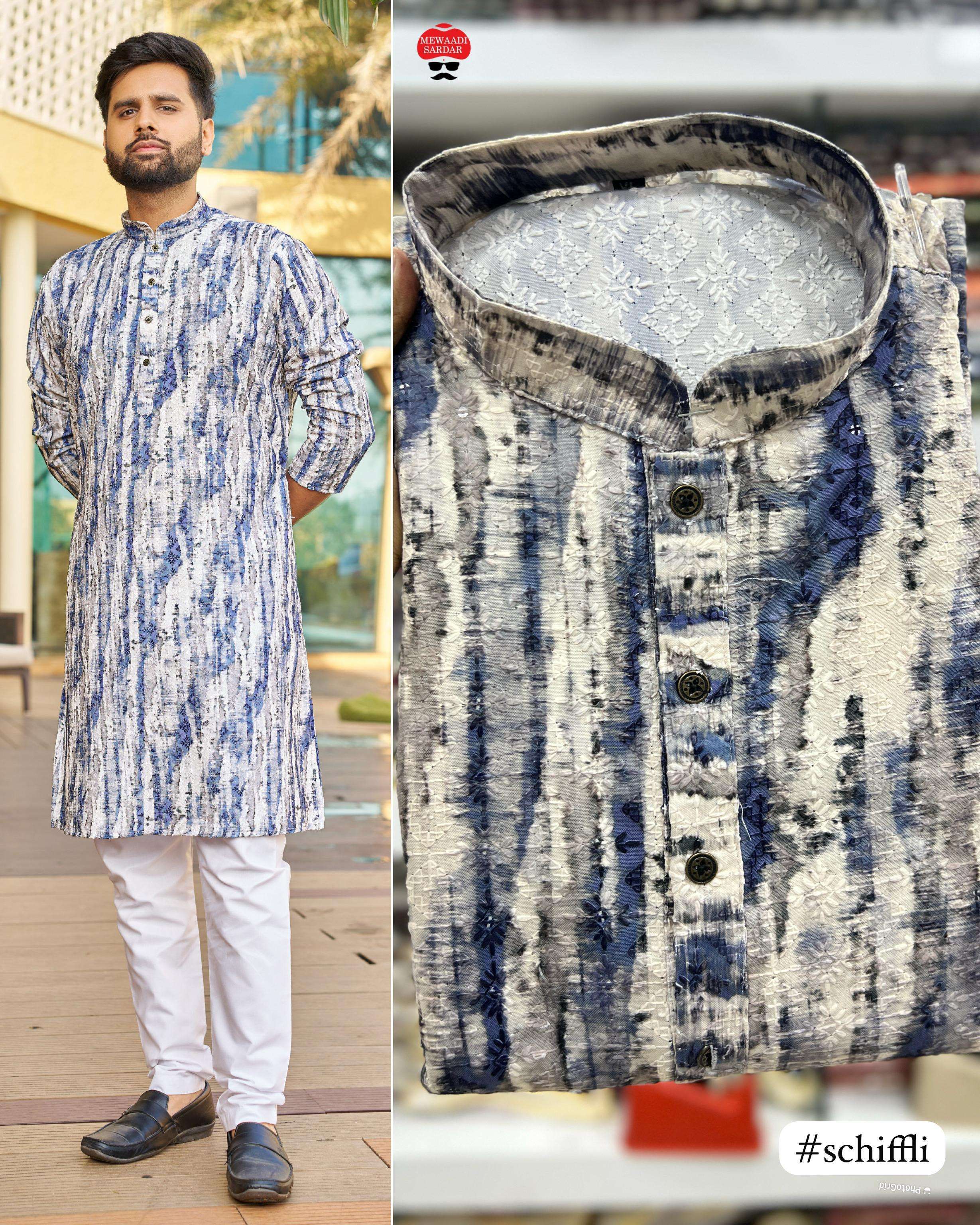 Schiffli 5.0 Heavy Rayon Schiffli Chikan work Premium Mens Wear Kurta