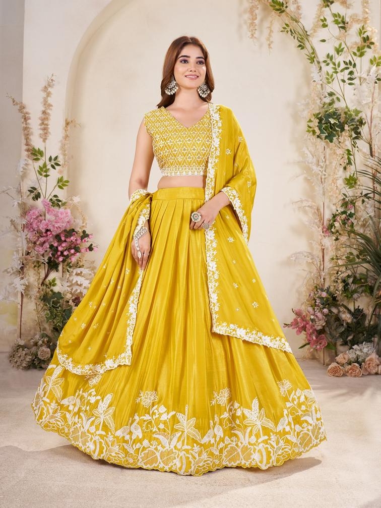 shee star lc353 half saree chinon silk embroidered semi stitch lehenga unstitch blouse