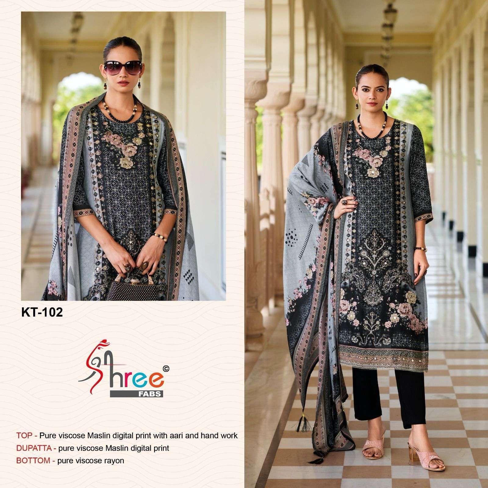 shree fabs KT - 102 Pure viscous Maslin wholesale suit 