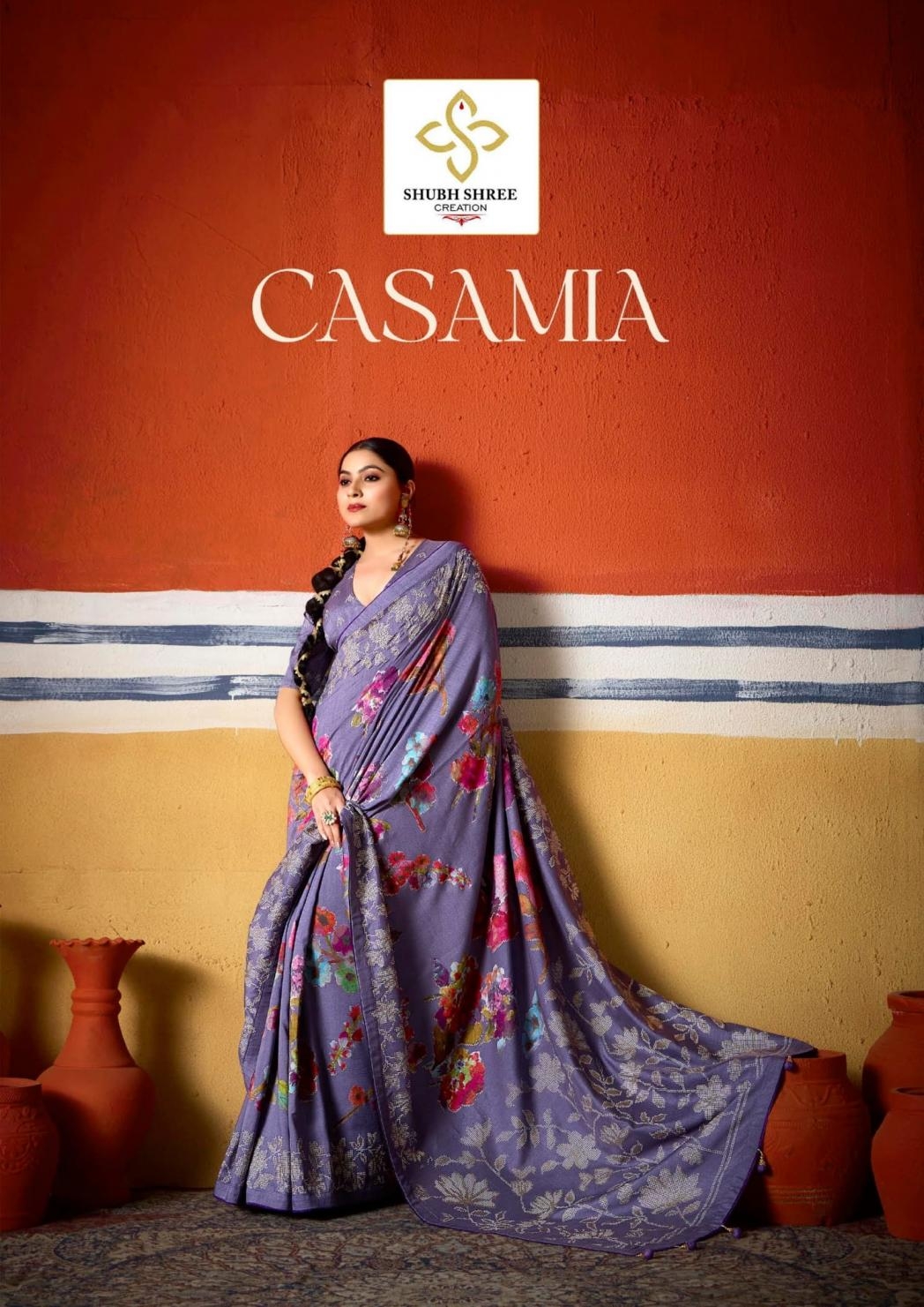 shubh shree creation casamia series 1001-1006 velvet tusser silk wholesale saree 