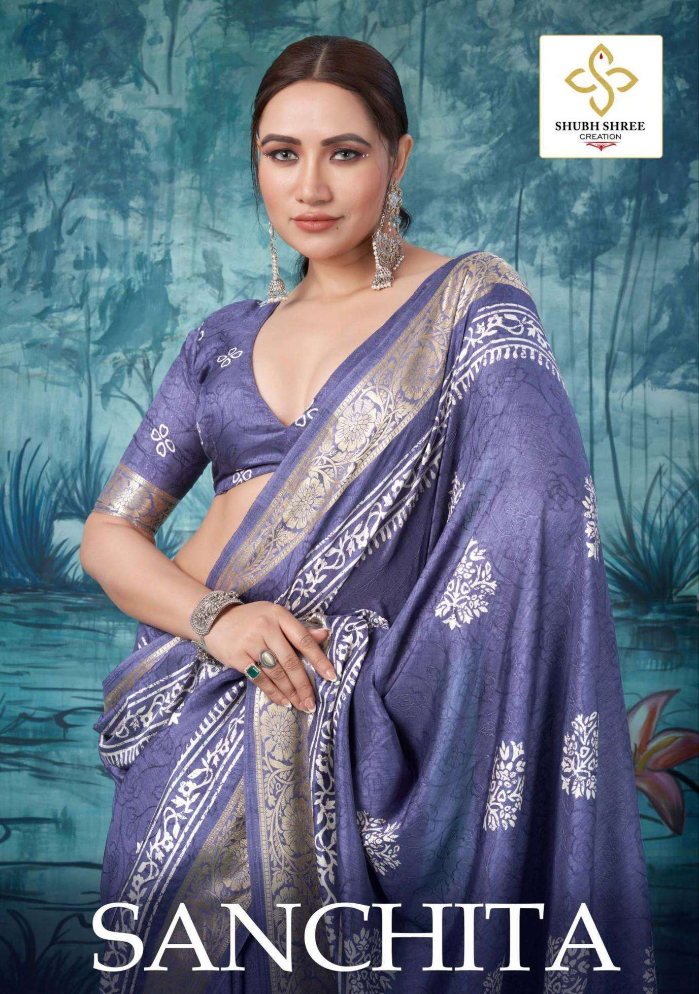 shubh shree creation sanchita series 1001-1006 velvet tussar silk wholesale saree