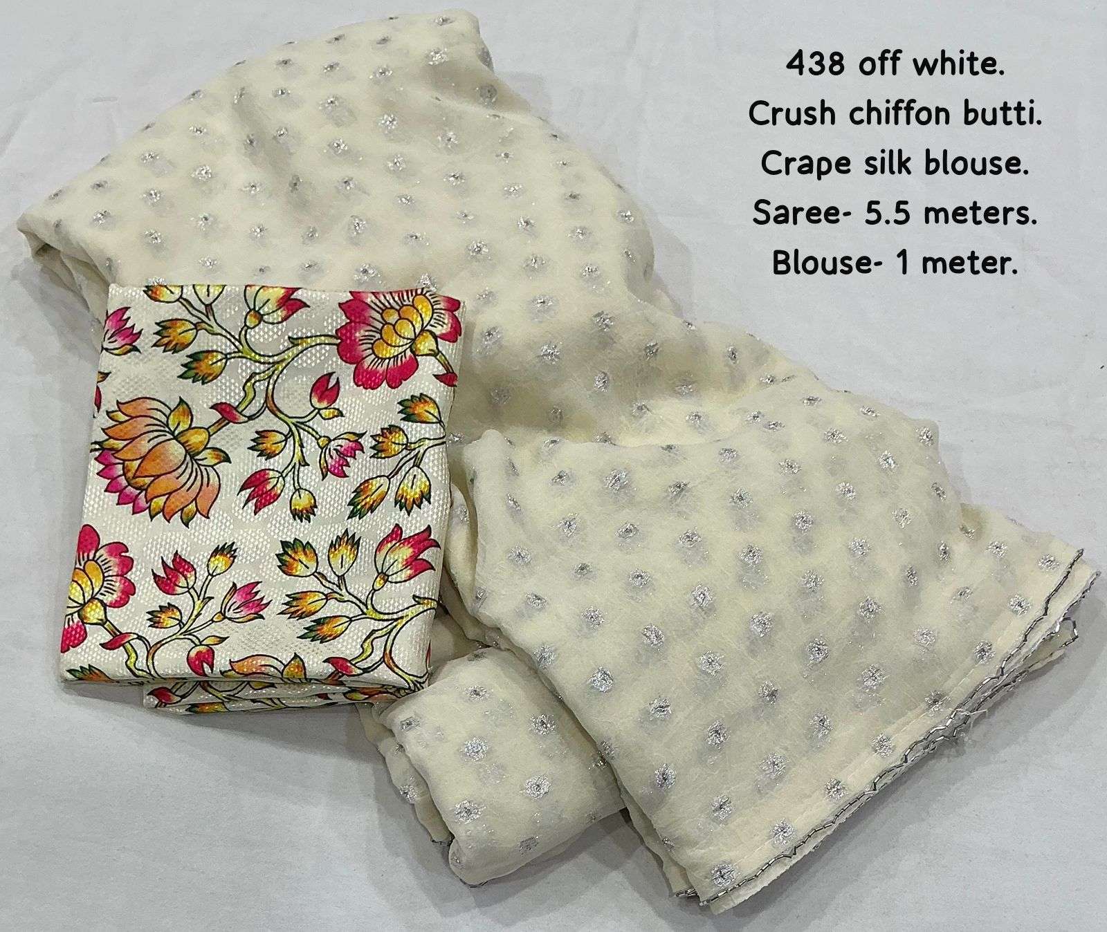SINDOORI Sodt crush chiffon saree with silver woven butti