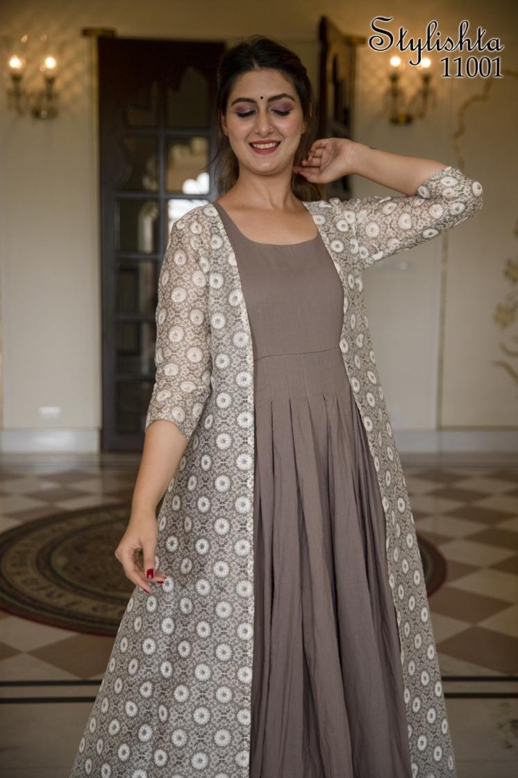 stylishta super hit design Pure Maslin readymade stylish long gown