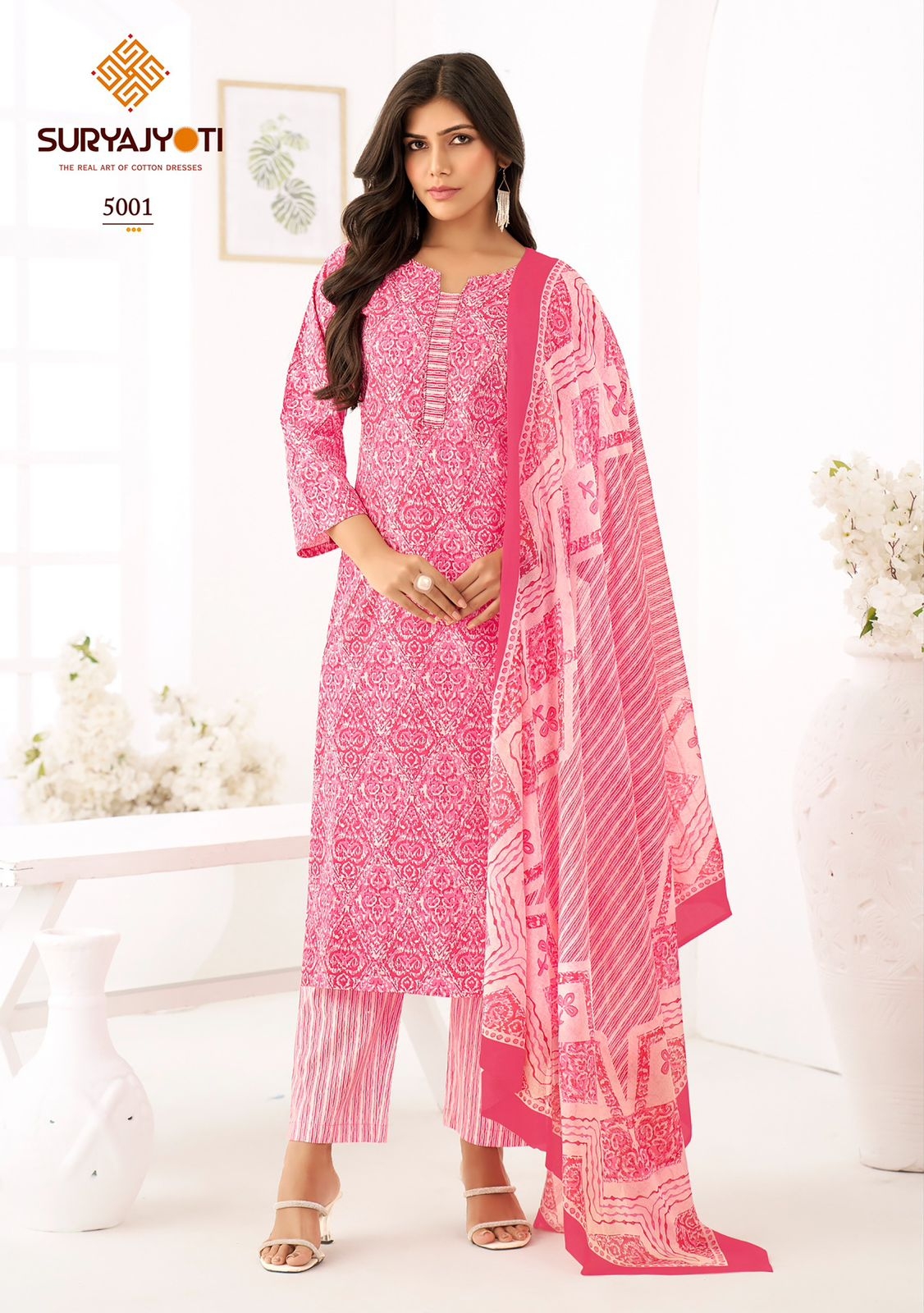 SuryaJyoti Ice Look Vol-05 series 5001-5008 Pure Heavy Cotton Print wholesale suit 