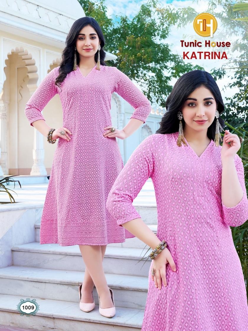 TUNIC HOUSE KATRINA series 1001-1010 CHIKAN WORK ANARKALI KURTI 