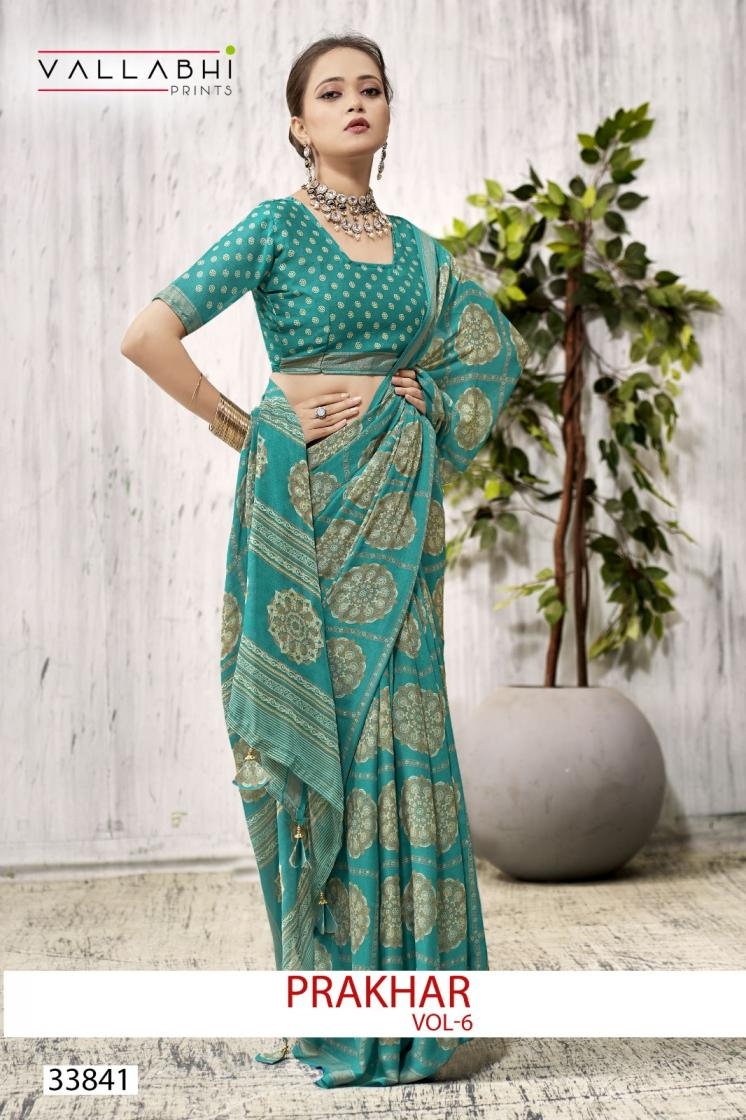 vallabhi prints prakhar vol 6 series 33841-33846 moss gorgette wholesale saree