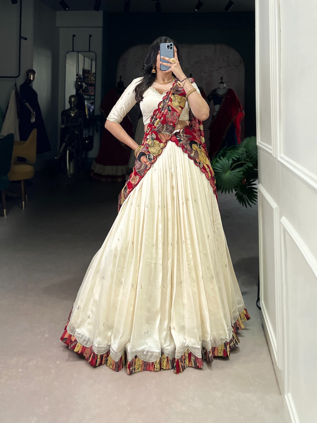 VARNIKA LNB1237OWT Vichitra Silk Sequins and Thread Embroidery wholesale lehenga
