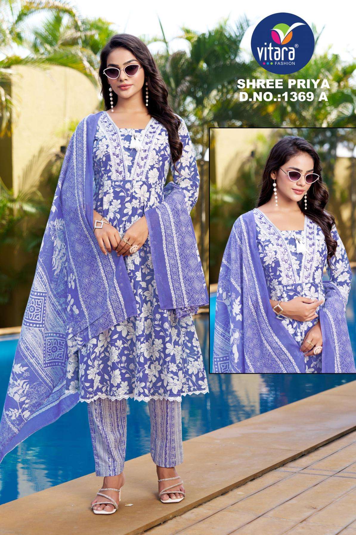 vitara fashion shree priya series 1369 cotton wholesale suit 