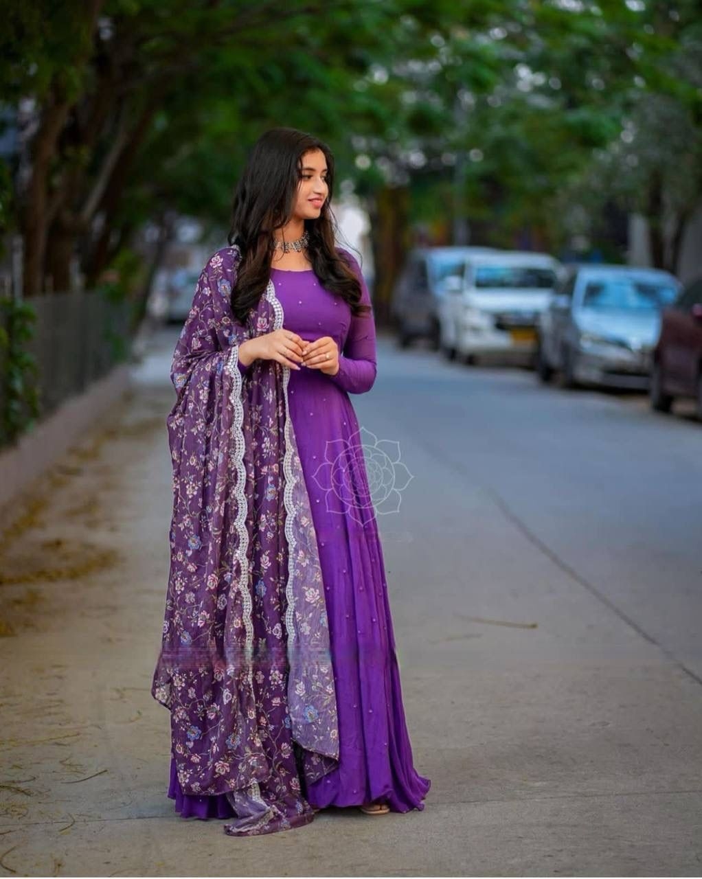 X-Lady Solid georgette maxi gown with Dupptta