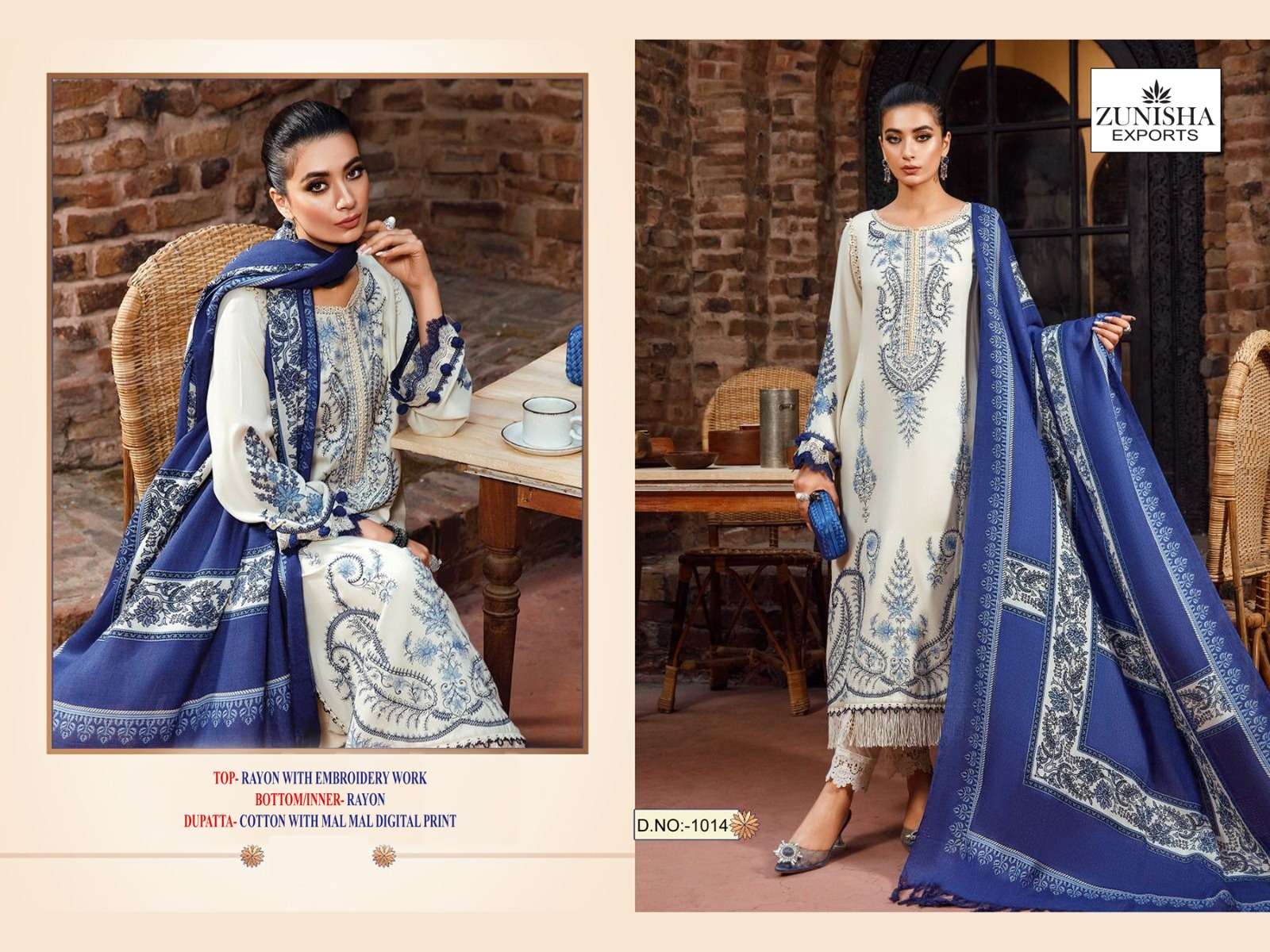 ZUNISHA EXPORTS Z/1014 Reyon With Cotton wholesale suit 