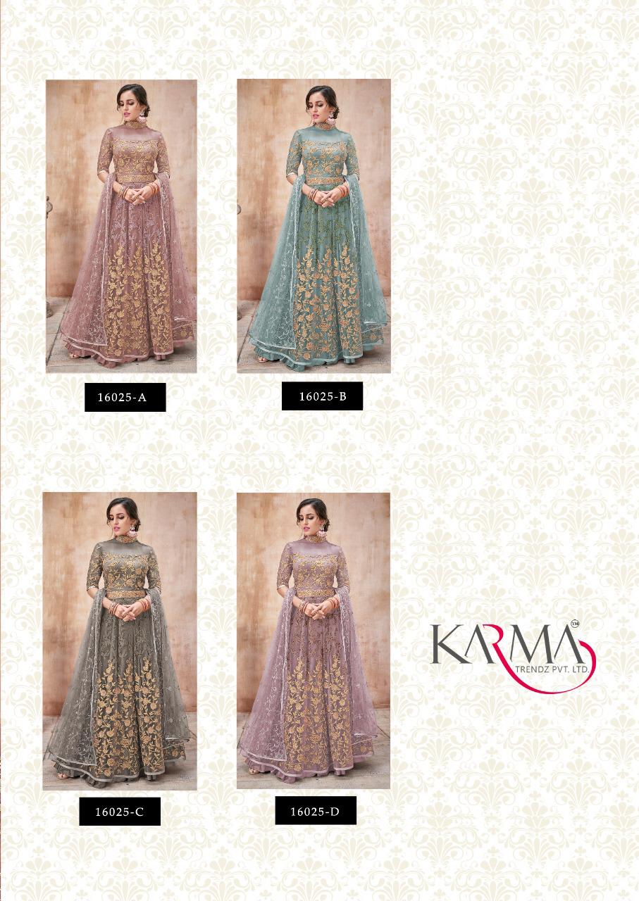 Karma 16025 Colors Net Embroidery Anarkali Wedding Suits Designs