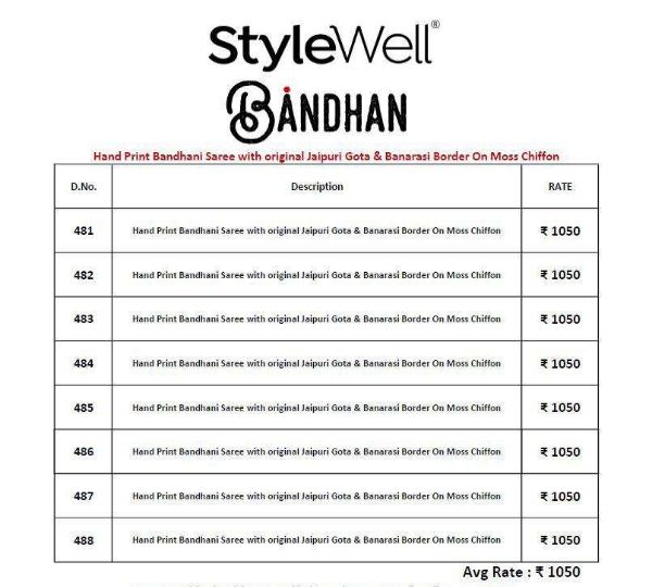 Stylewell Bandhan Series 481-488 Moss Chiffon Bandhani Sarees
