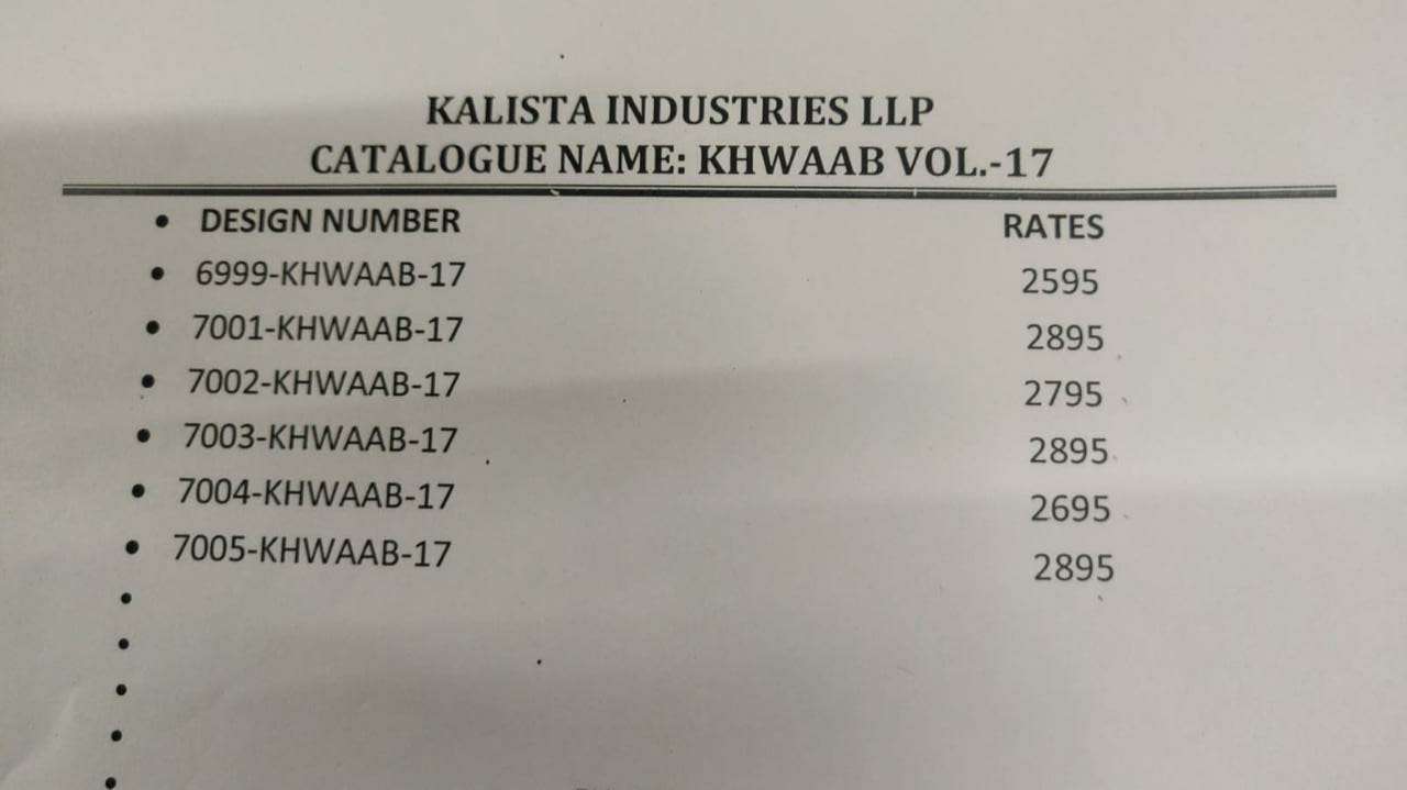 KHWAAB VOL 17 BY KALISTA SILK HEAVY EMBROIDERY WEDDING FANCY SAREE