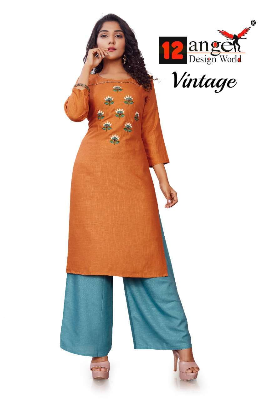 12 angel vintage 14 kg rayon slub kurti with palazzo 