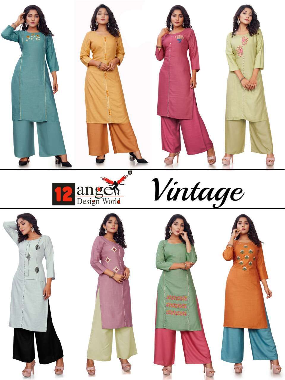12 angel vintage 14 kg rayon slub kurti with palazzo 