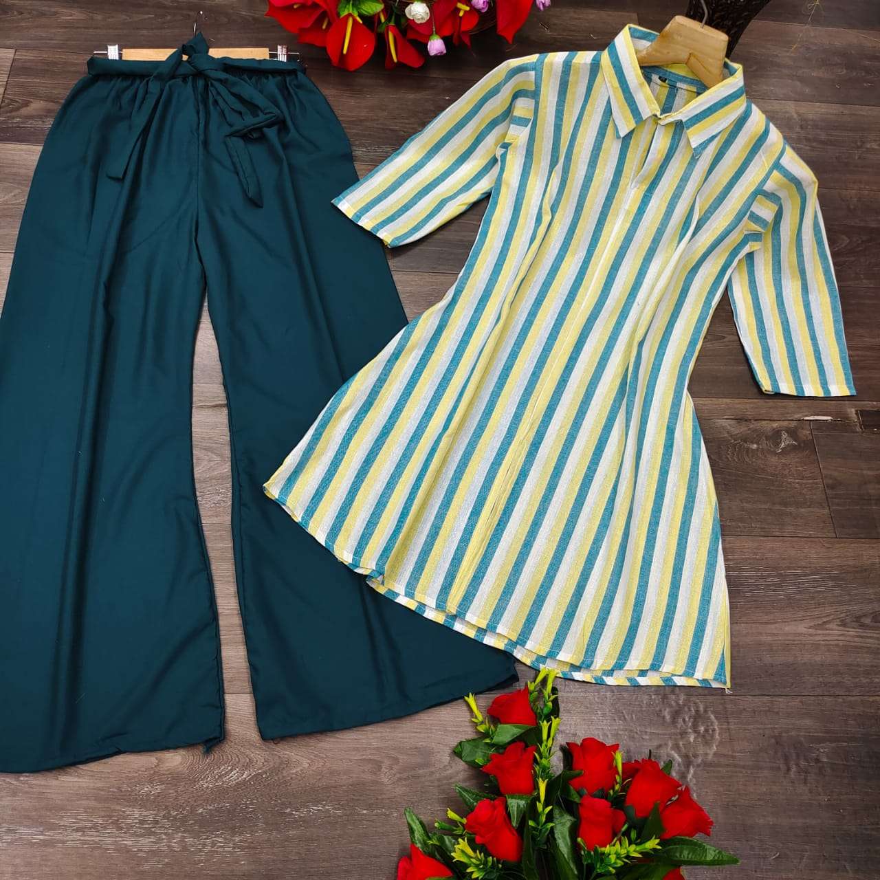 BT-21 DESIGNER PURE SOUTH COTTON SHIRT TYPE KURTI PLAZO SET