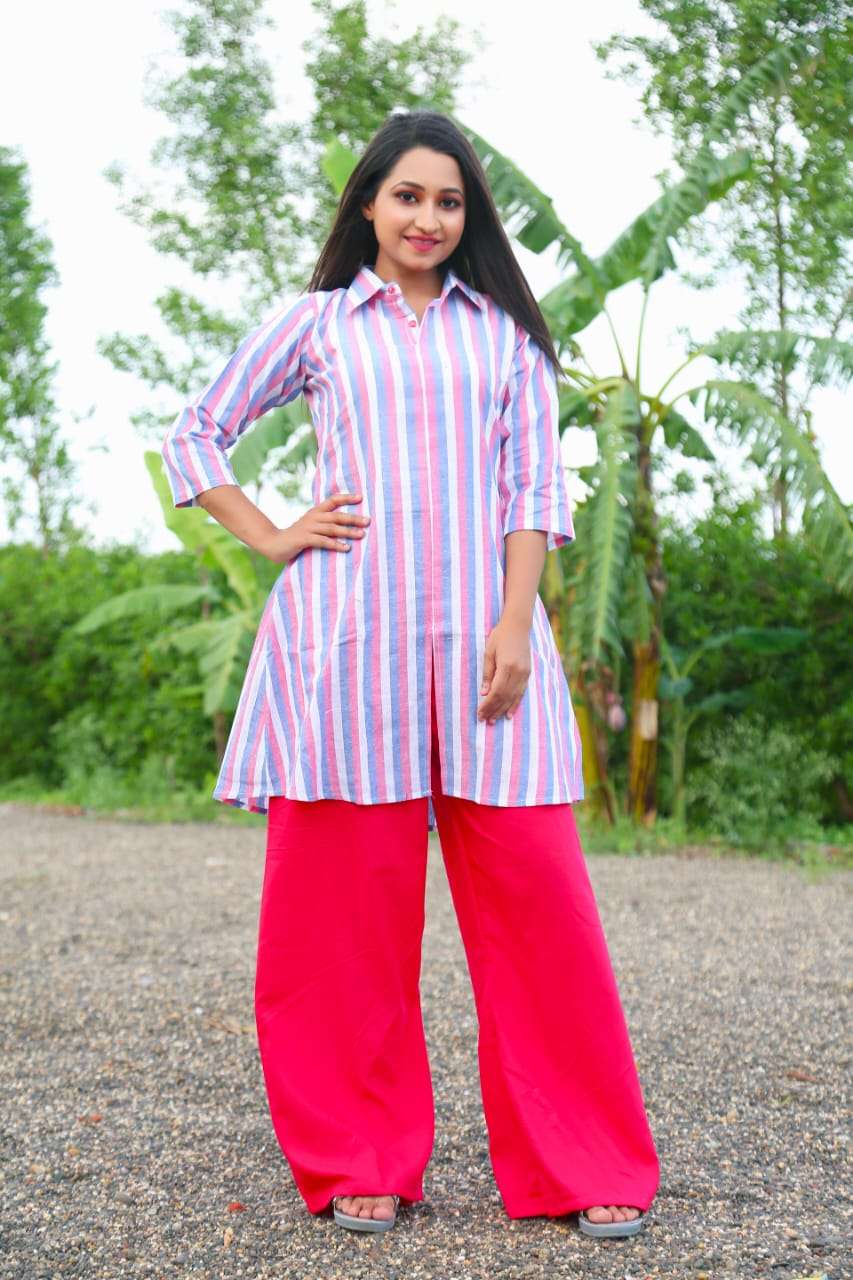 BT-21 DESIGNER PURE SOUTH COTTON SHIRT TYPE KURTI PLAZO SET
