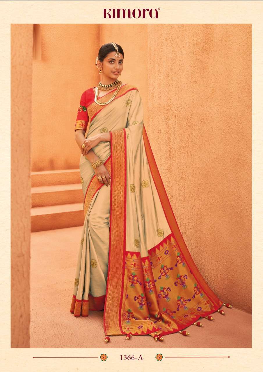 KIMORA FASHION SUNHERI 1366 COLORS EXCLUSIVE SILK SAREE FOR FESTIVE COLLECTION