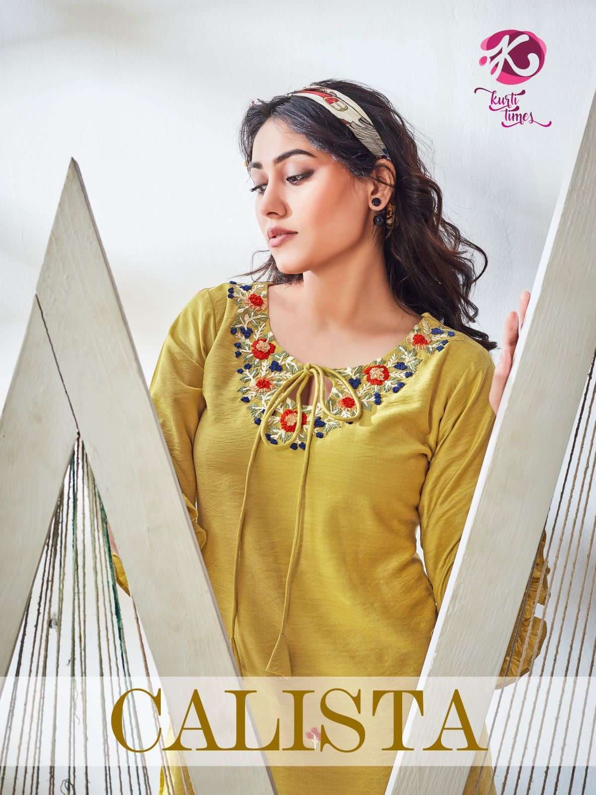 kurti times calista series 7001-7004 viscose fancy embroidery work short kurti