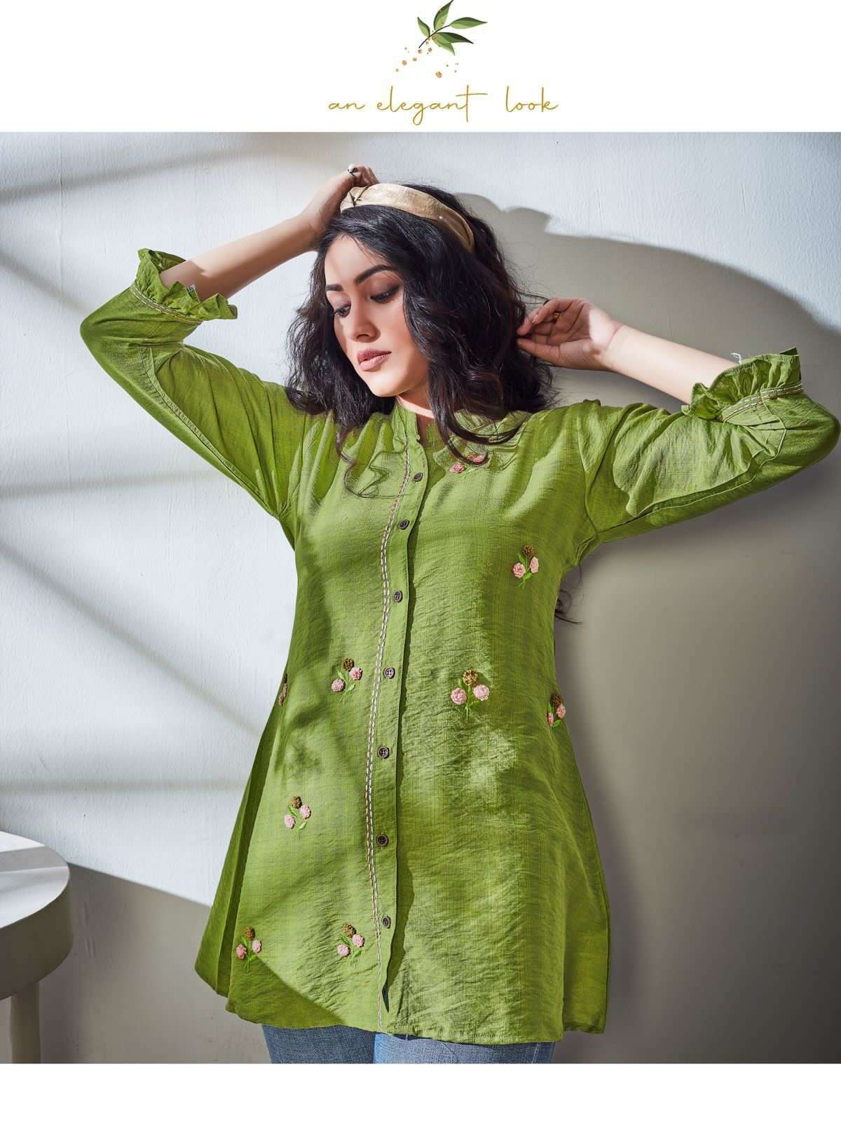 kurti times calista series 7001-7004 viscose fancy embroidery work short kurti