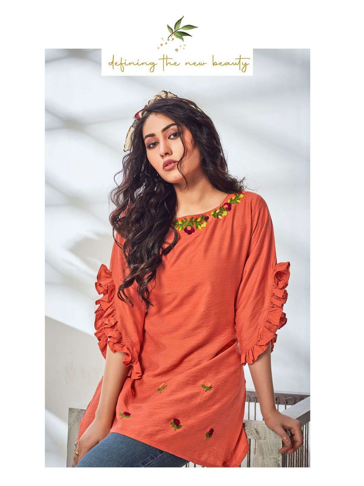 kurti times calista series 7001-7004 viscose fancy embroidery work short kurti