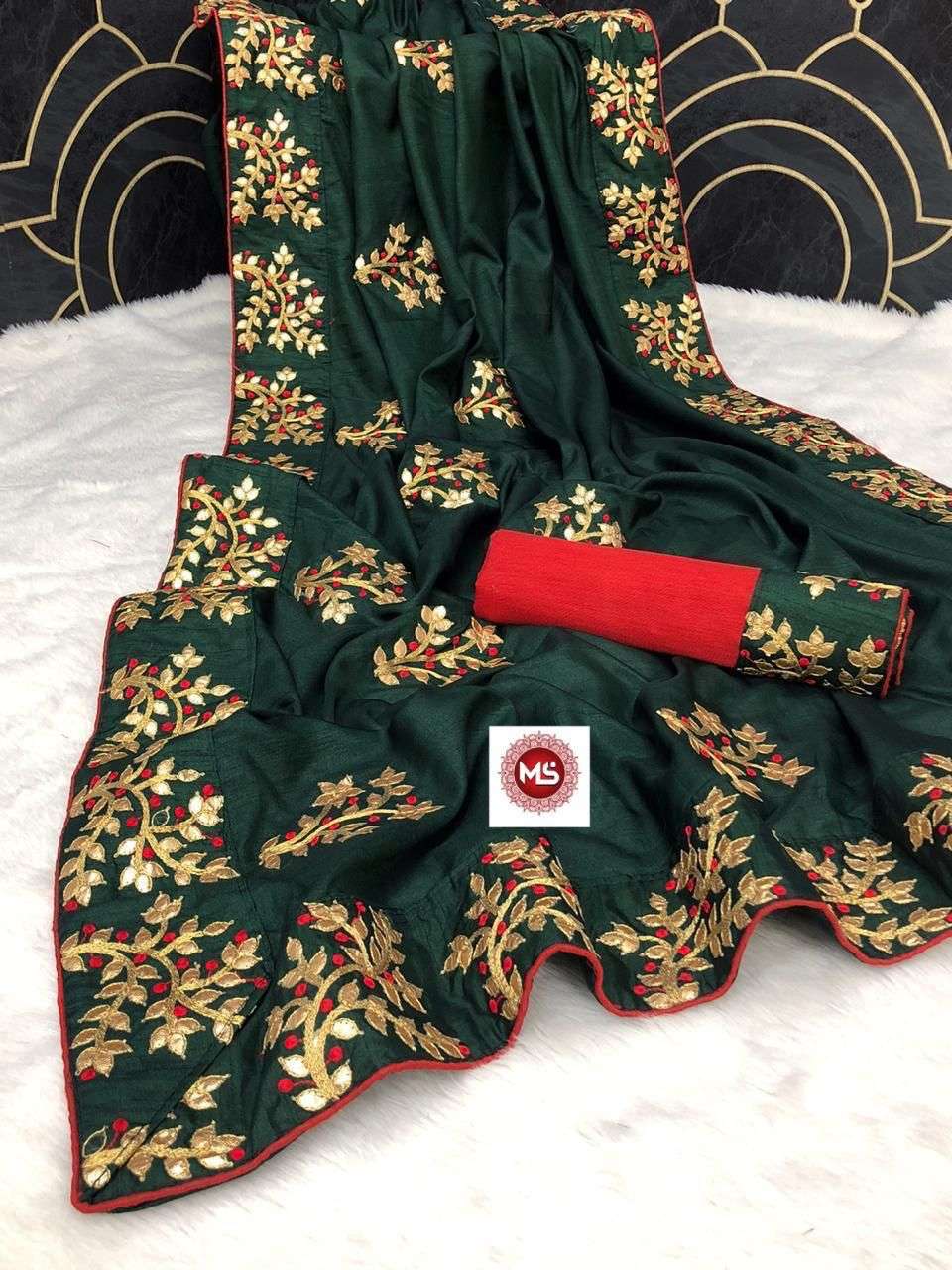 MS BRAND SAREE DESIGNER DOLA SILK GOTTA BORDER SAREE 