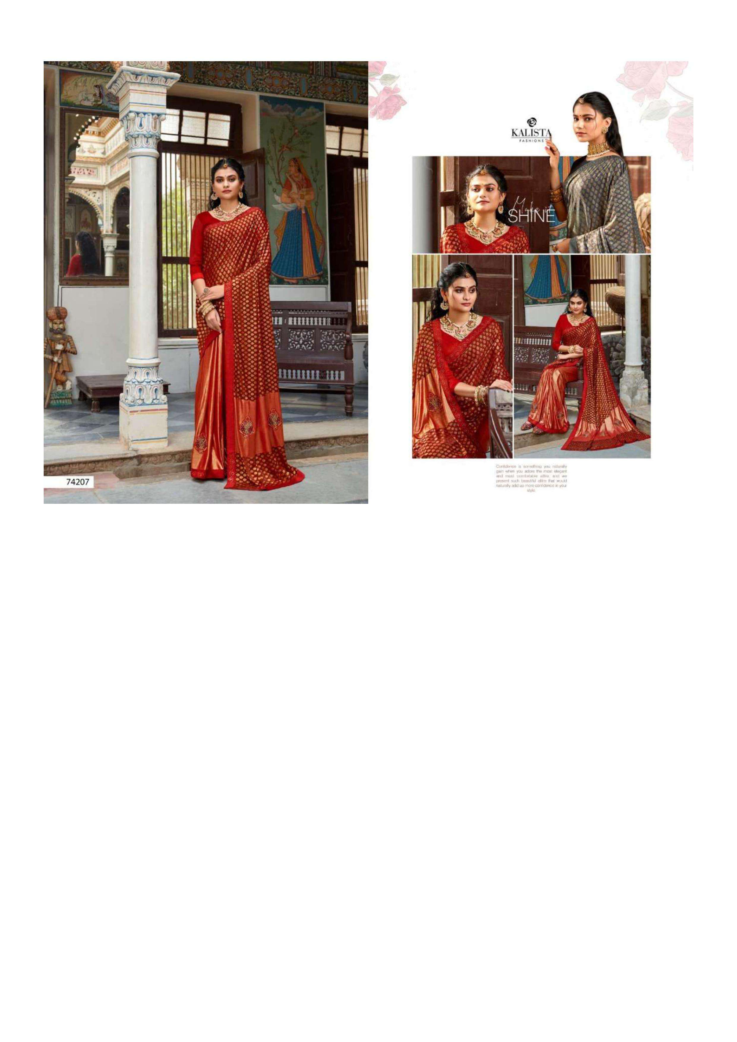 kalista cadbury vol 2 series 74207-74212 Heavy export quality Lycra with Foil saree