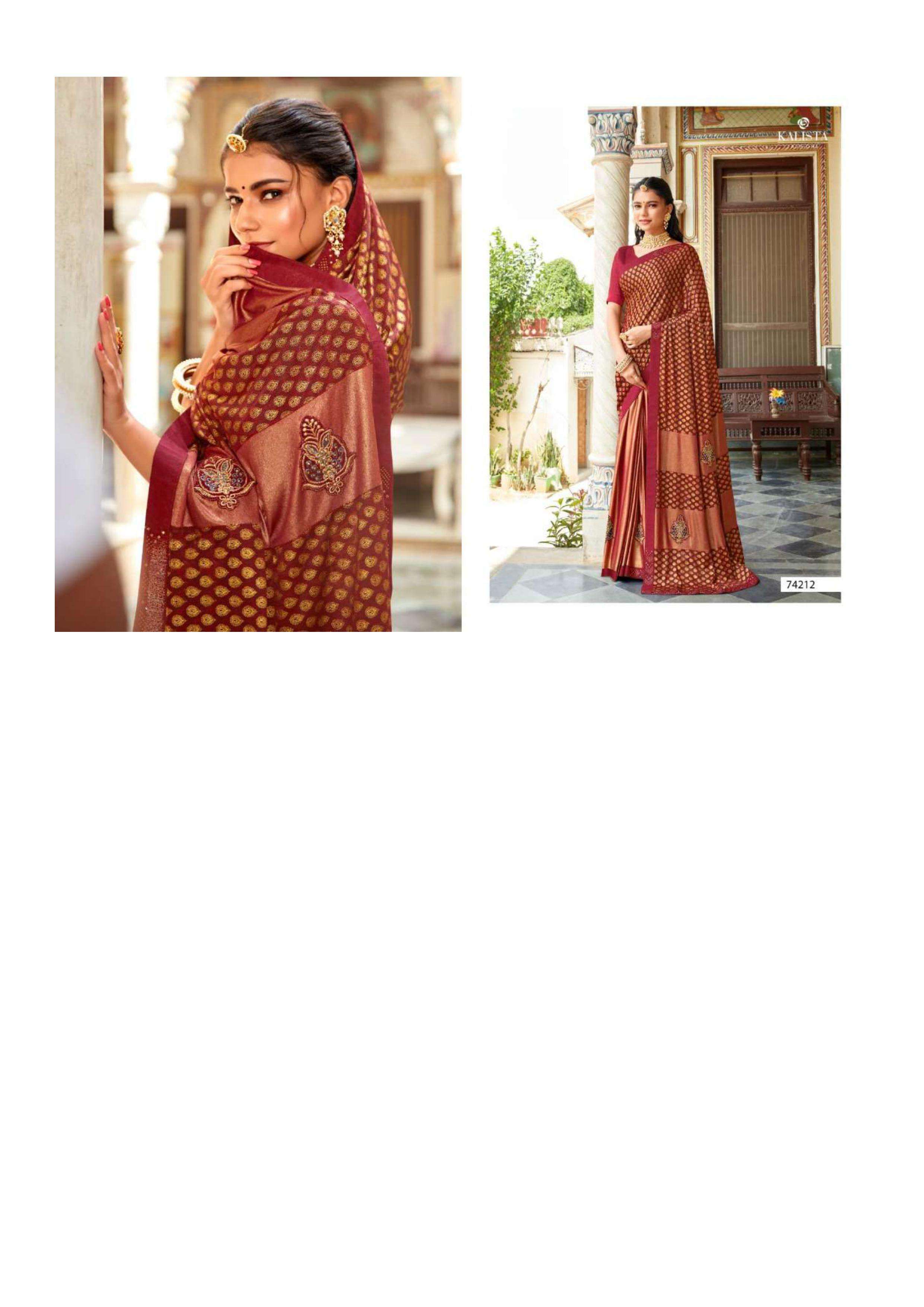 kalista cadbury vol 2 series 74207-74212 Heavy export quality Lycra with Foil saree