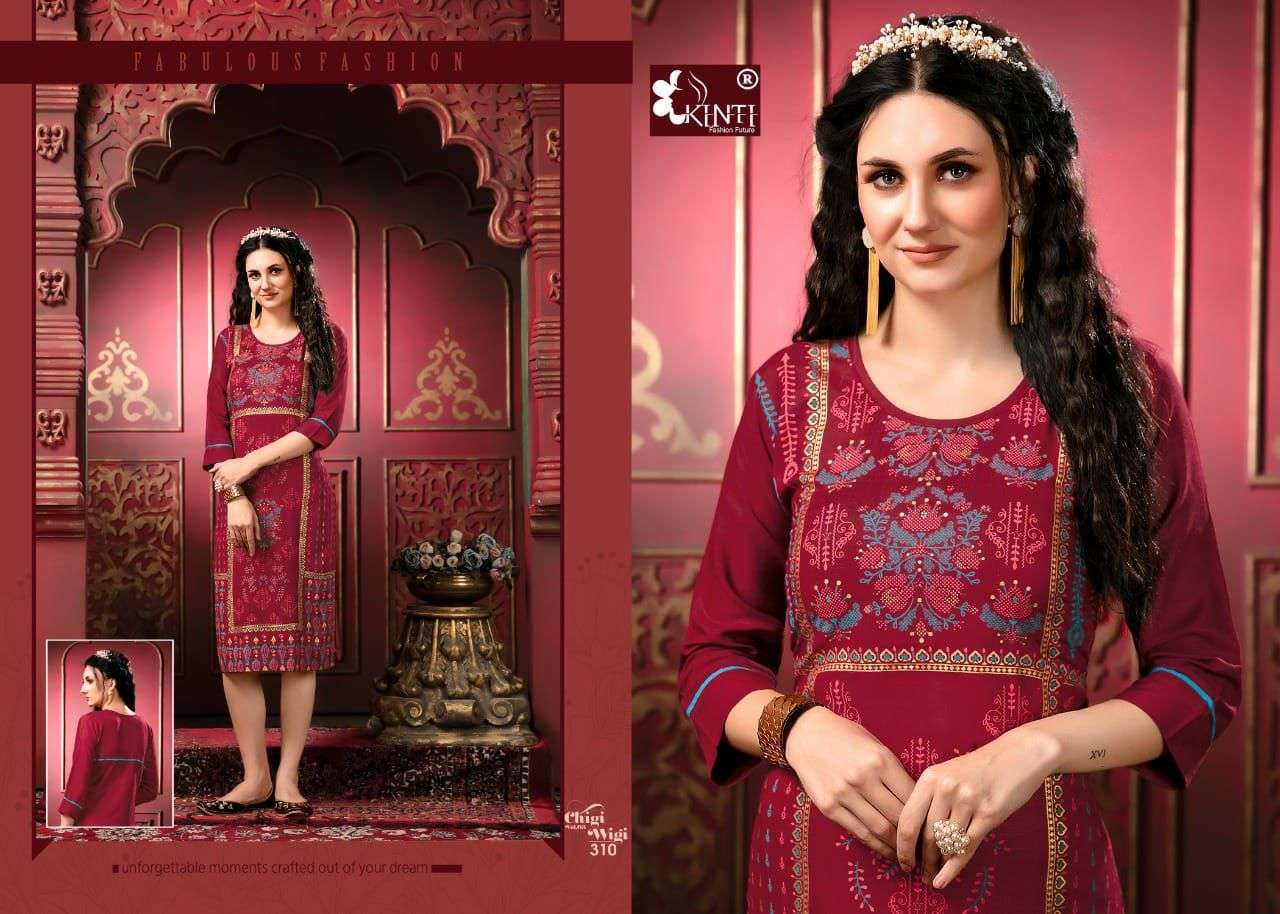kinti chigi wigi 3 series 101-110 rayon slub multi color foil print kurti 