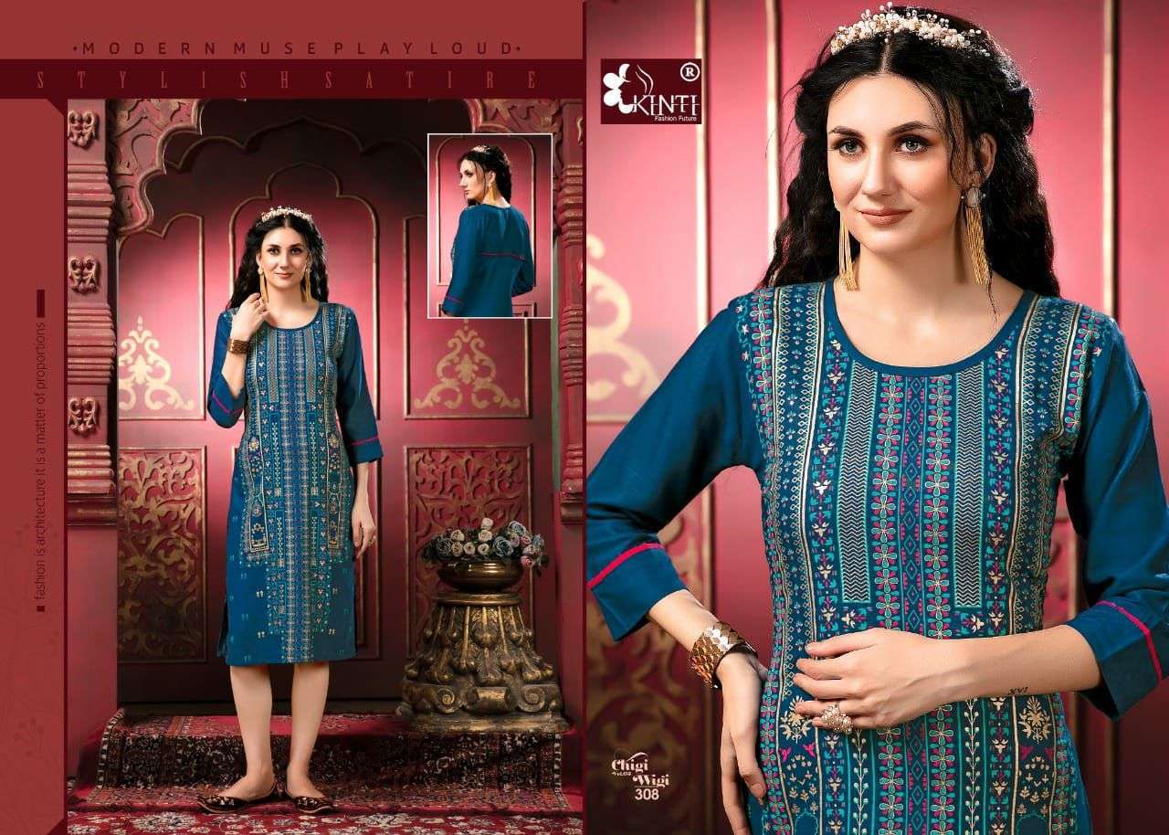 kinti chigi wigi 3 series 101-110 rayon slub multi color foil print kurti 