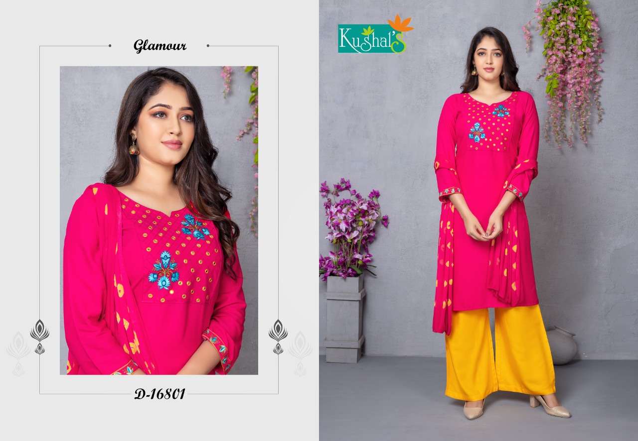 kushal sanorita 16801-16810 Rayon Mirror Embroidery Work suit