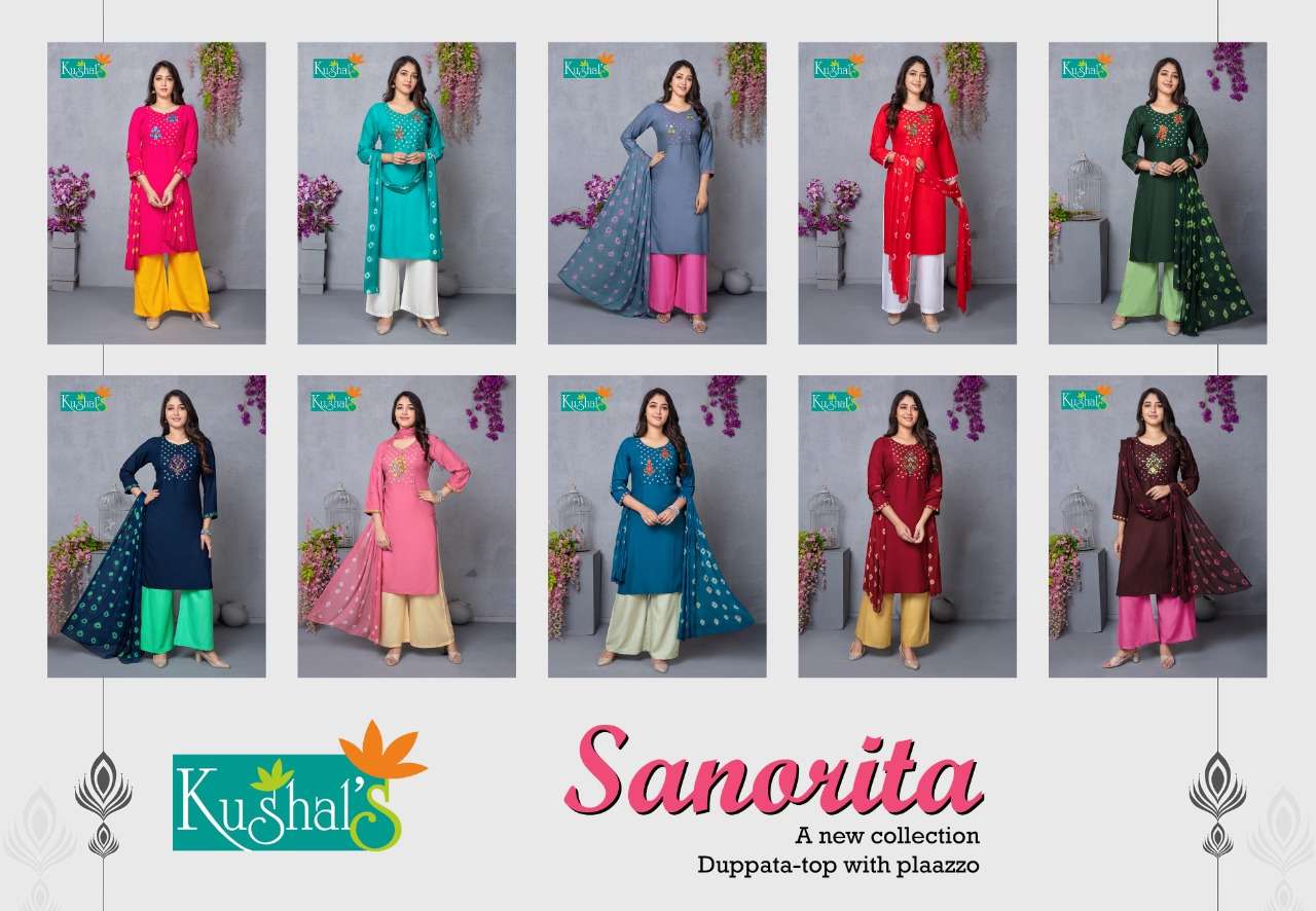 kushal sanorita 16801-16810 Rayon Mirror Embroidery Work suit