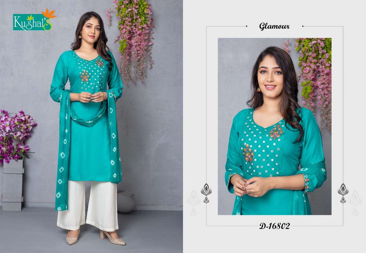 kushal sanorita 16801-16810 Rayon Mirror Embroidery Work suit