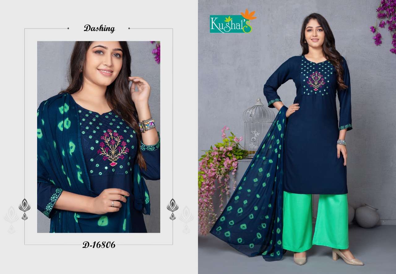 kushal sanorita 16801-16810 Rayon Mirror Embroidery Work suit