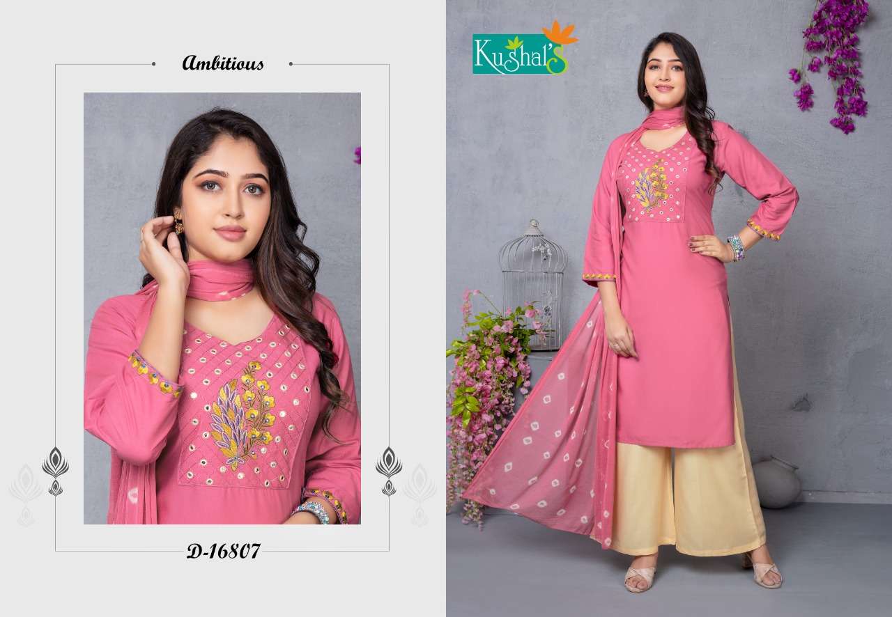 kushal sanorita 16801-16810 Rayon Mirror Embroidery Work suit