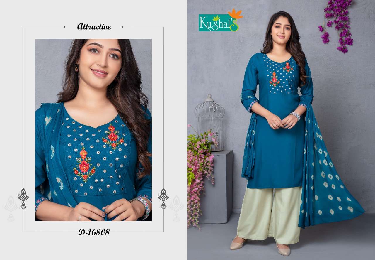 kushal sanorita 16801-16810 Rayon Mirror Embroidery Work suit