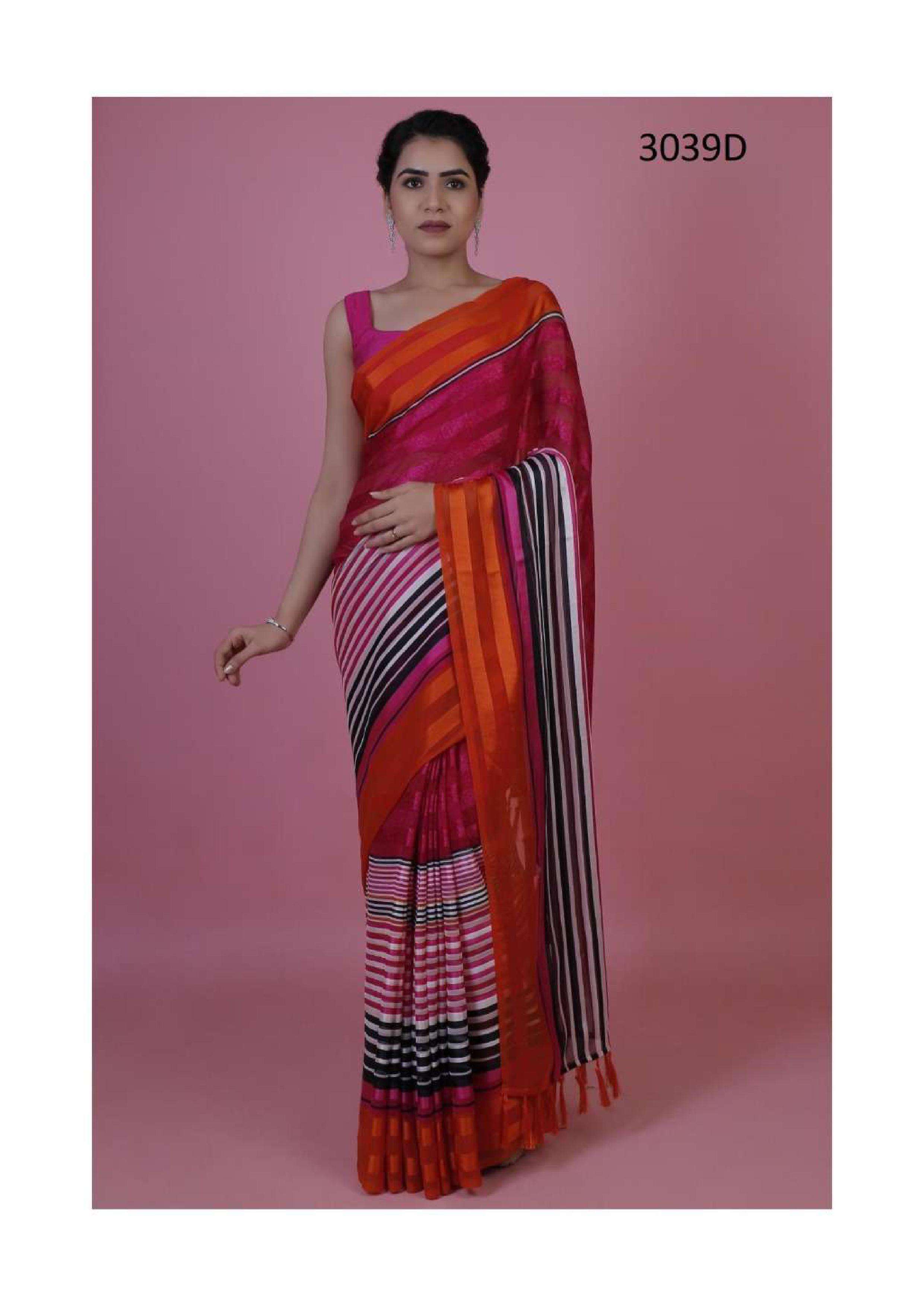 Red Casual Wear Satin Patta Saree, 1, 6.3 m (with blouse piece)