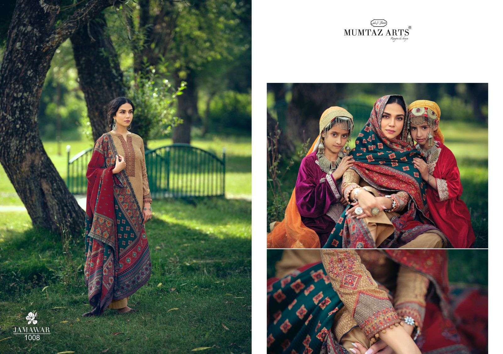 Mumtaz Arts Rangon Ki Duniya Jamawar Pashmina Elegant Kashmiri Embroidered  Salwar Suits