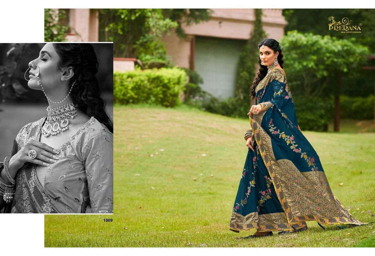 prerana silk coroporation series 1001-1009 organza jacquard saree