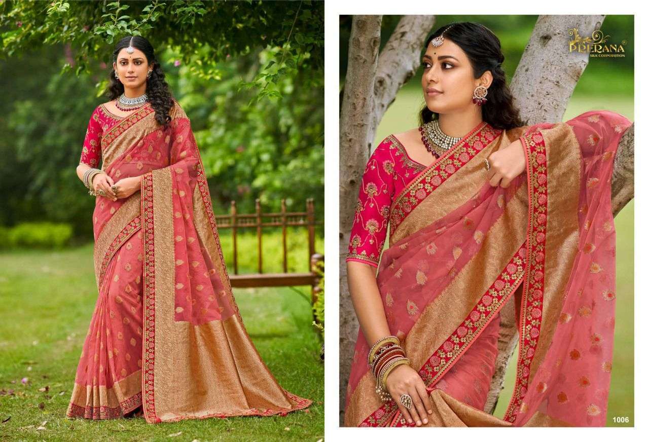 prerana silk coroporation series 1001-1009 organza jacquard saree