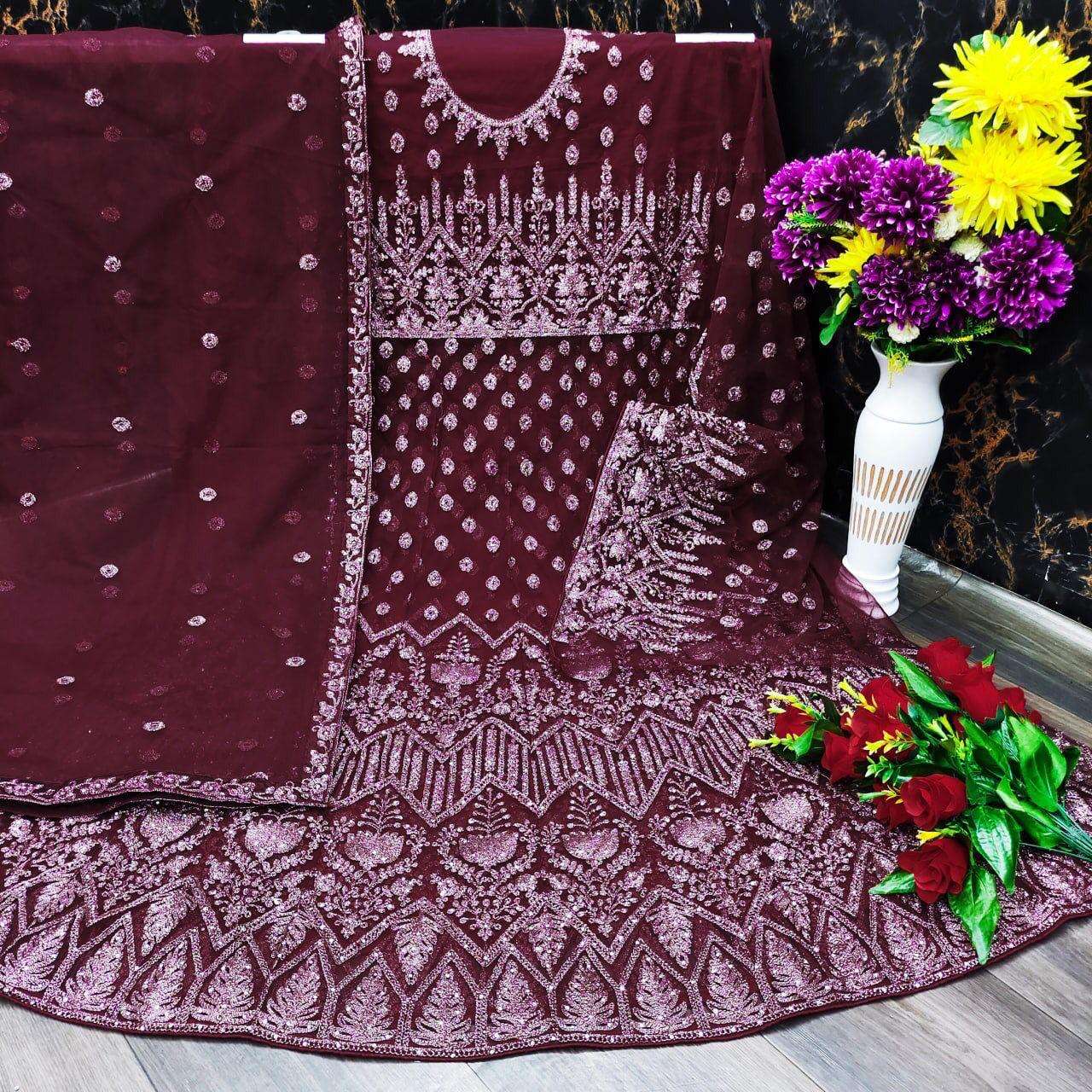 AASHIRWAD AARUSHI SAYURI 107 COLORS DESIGNER HEAVY NET SUIT 
