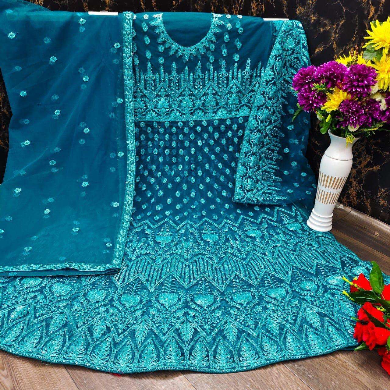 AASHIRWAD AARUSHI SAYURI 107 COLORS DESIGNER HEAVY NET SUIT 