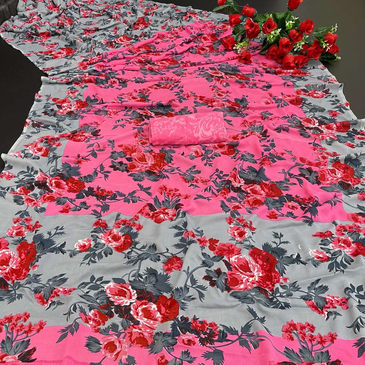  GEORGETTE  COLLECTION DESIGNER GEORGETTE PRINT SAREE WITH GEORGETTE BLOUSE 