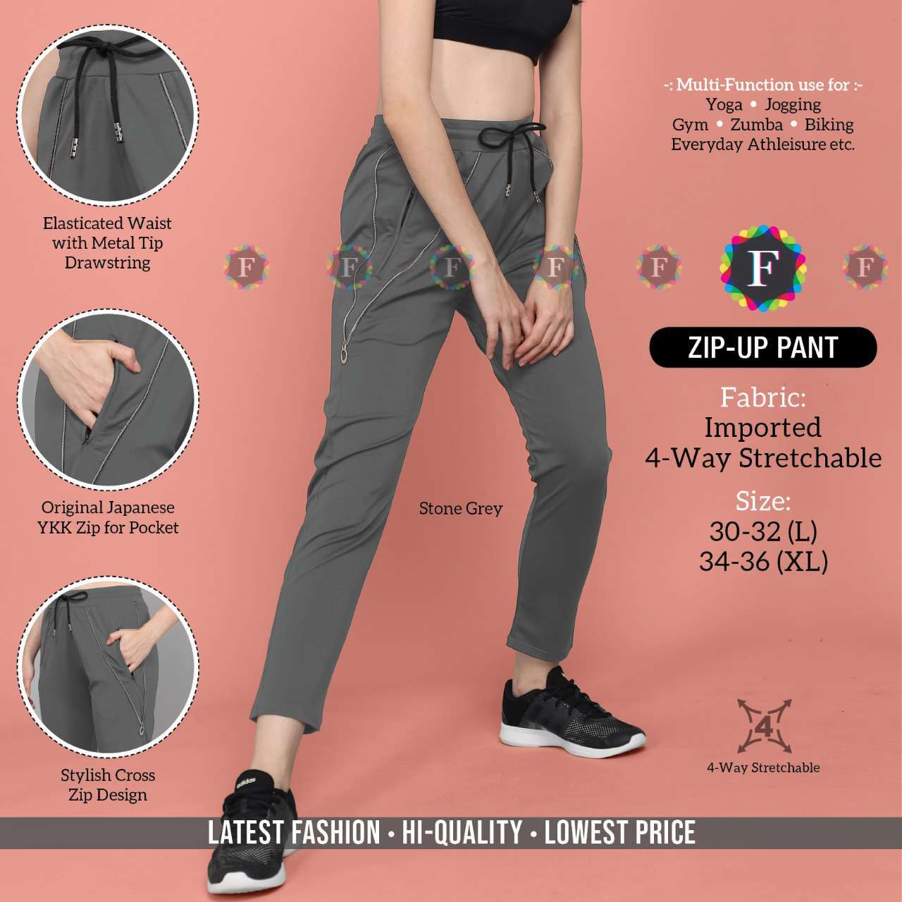 zip up pant multi function yoga jogging gym zumba pant collection