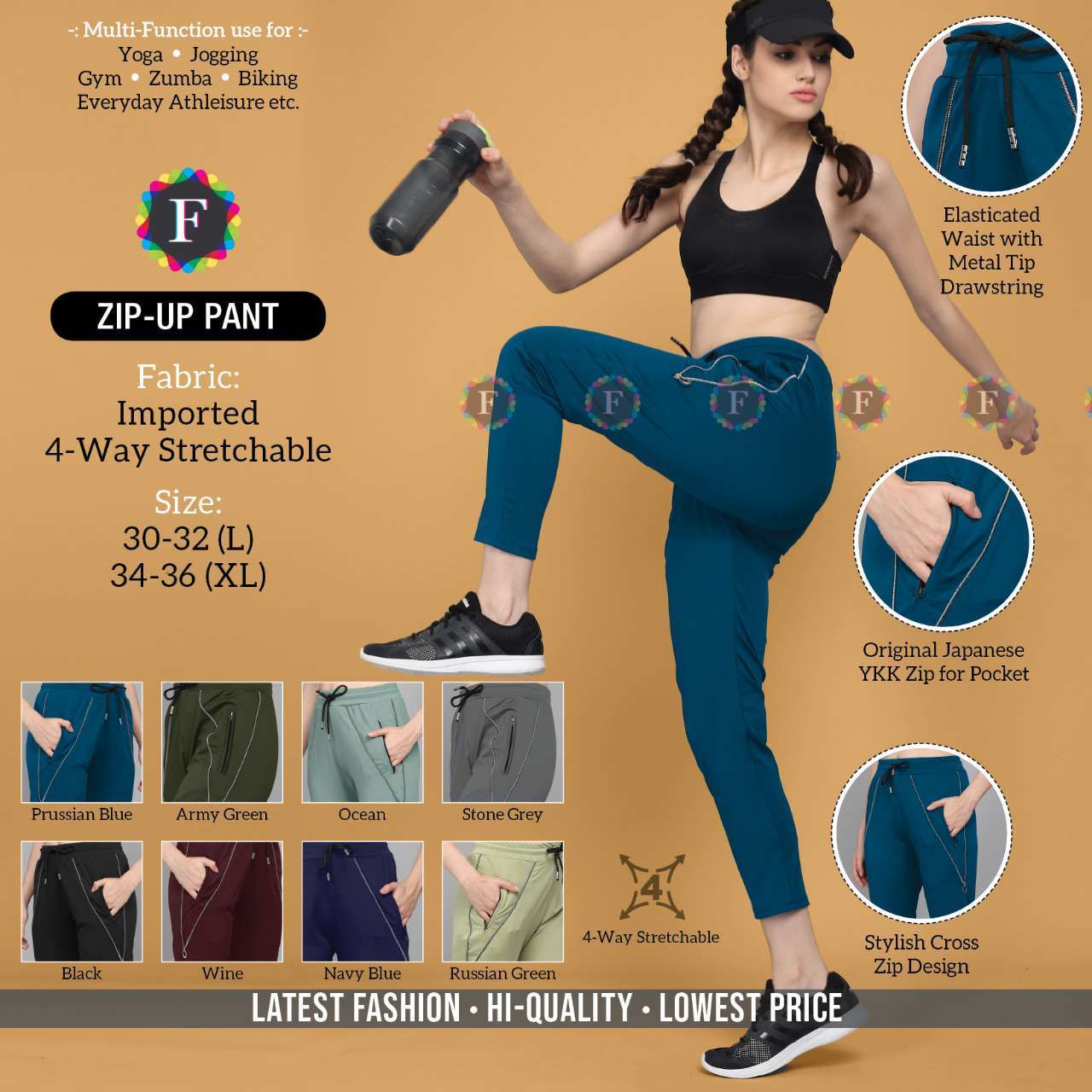 zip up pant multi function yoga jogging gym zumba pant collection