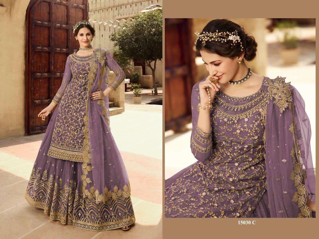 GLOSSY SIMAR AMYRA SHAIVI 15030 COLORS DESIGNER SOFT NET SUIT 