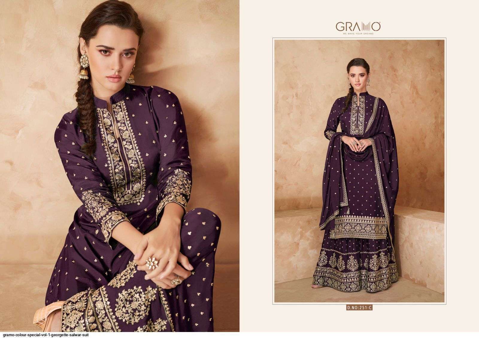 gramo color special series 251 heavy faux georgette suit 